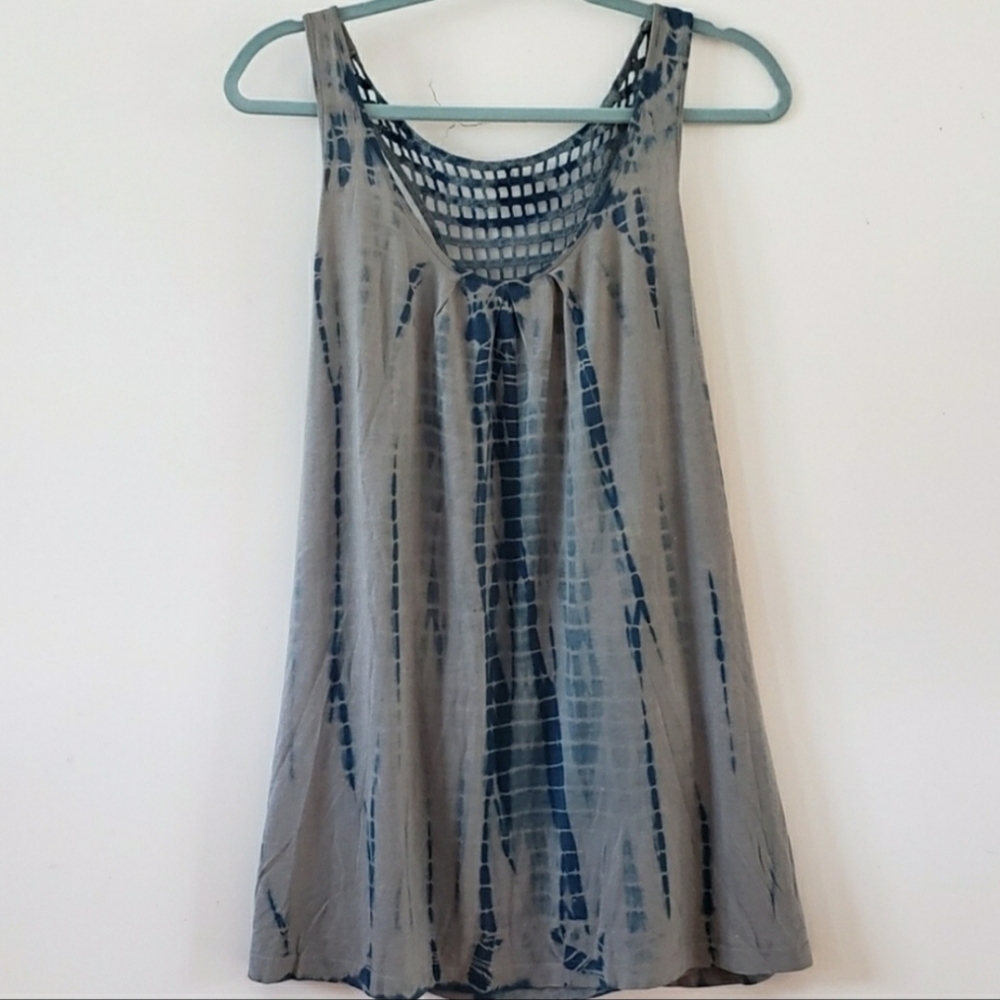 A.N.A. A New Approach Tie Dye Cage Lace Racerback Tank Medium Grey Blue Cute EUC